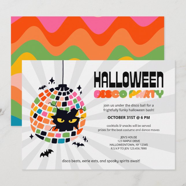 Halloween Disco Boll Party-inbjudan Inbjudningar (Fram/baksida)