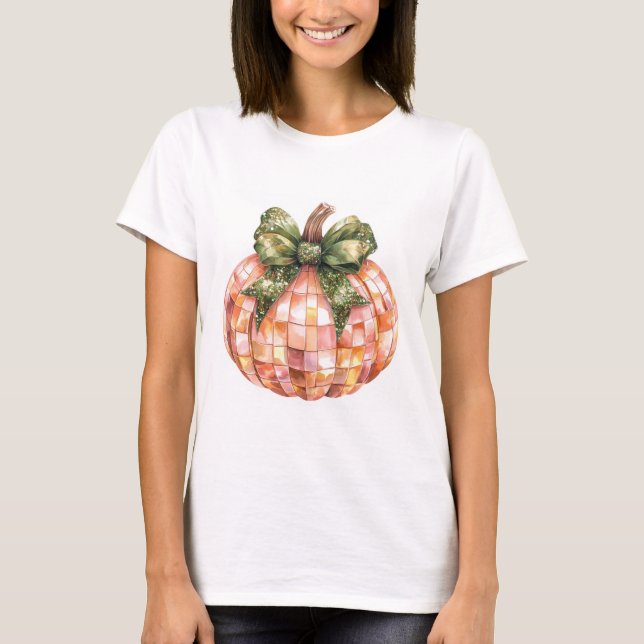 Halloween Disco Boll Pumpkin Skriv ut T Shirt (Framsida)