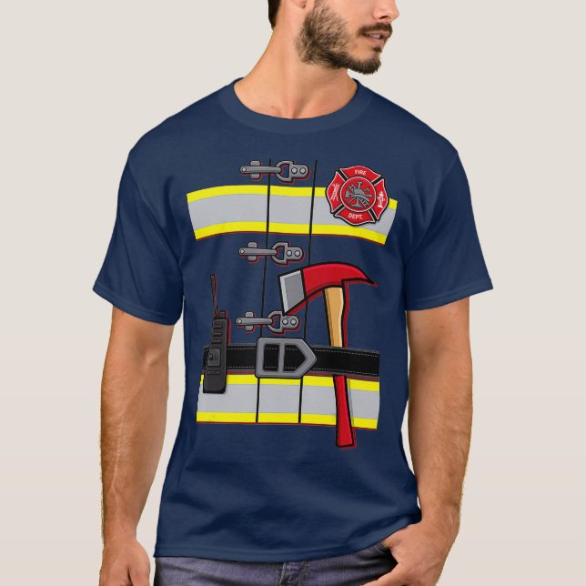 Halloween DIY Firefighter Uniform Costume T Shirt (Framsida)
