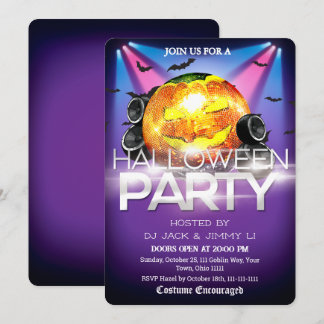 Halloween DJ-fest Disco Boll Pumpa Kuslig Inbjudningar