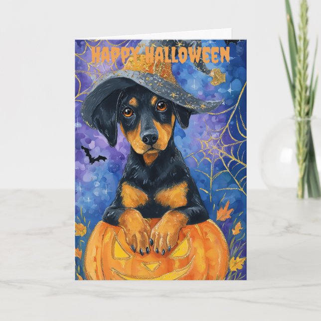 Halloween Doberman Hund Helgkort (Framsida)