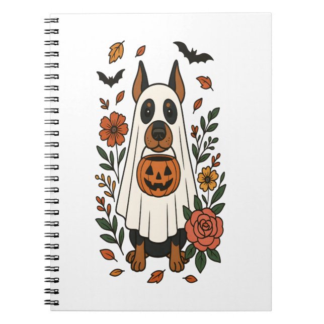 Halloween Doberman Pinscher Flowers Anteckningsbok (Framsidan)