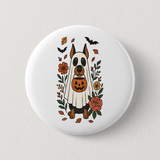 Halloween Doberman Pinscher Flowers Knapp (Framsida)