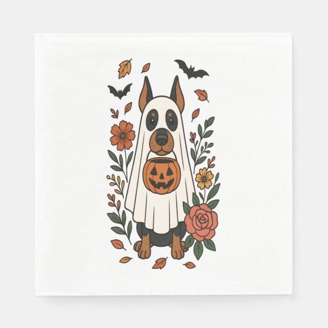 Halloween Doberman Pinscher Flowers Pappersservett (Framsidan)