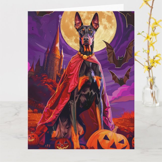 Halloween Doberman Vampire Pumpkins Scary Kort (Gul blomma)