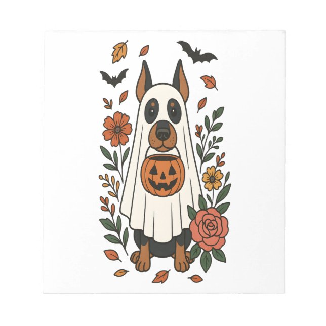 Halloween Dobermann Pinscher Blommor Anteckningsblock (Framsida)