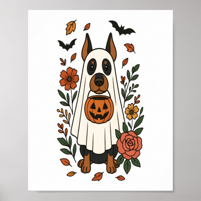 Halloween Dobermann Pinscher Blommor Poster (Framsidan)