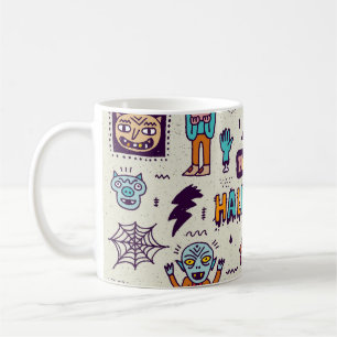 Halloween-dockor, sömlös tecknad. kaffemugg