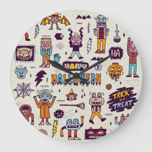 Halloween-dockor, sömlös tecknad. stor klocka