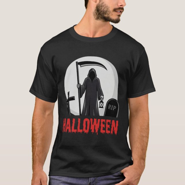 Halloween Döden Kyrkogård Design T Shirt (Framsida)