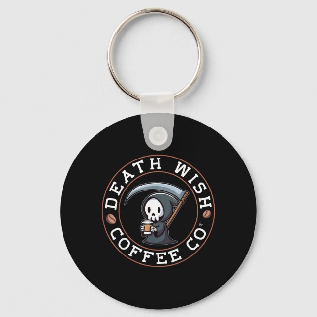 Halloween Dödgrävaren Dricker Kaffe Death Wish Nyckelring (Framsida)