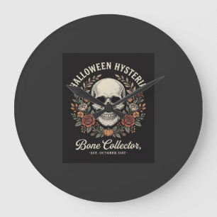 Halloween Dödskalle Blommig Ben Kollektor Design_1 Stor Klocka