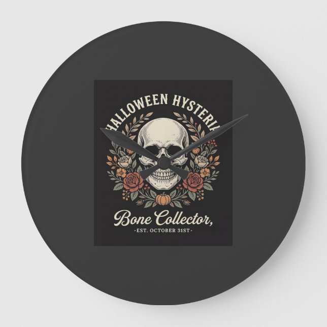 Halloween Dödskalle Blommig Ben Kollektor Design_1 Stor Klocka (Framsida)
