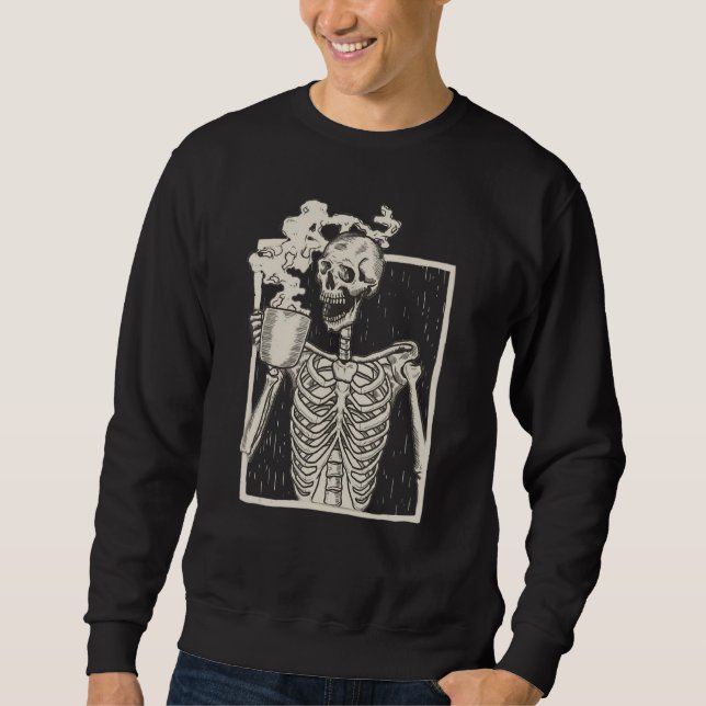Halloween Dödskalle Grafiskt Tryck Fleece Överstor Lång Ärmad Tröja (Framsida)