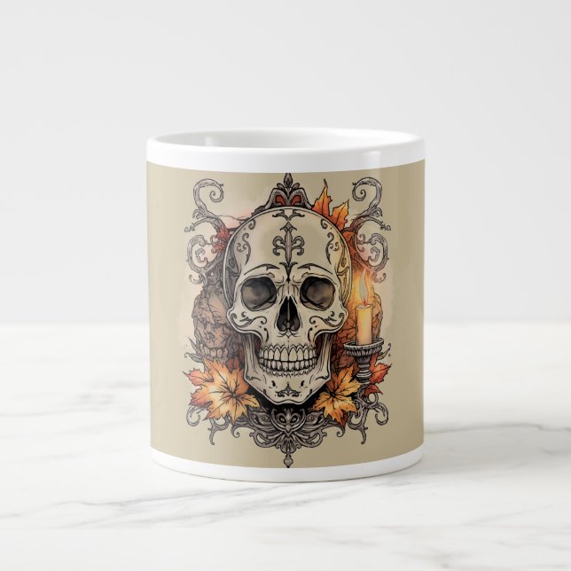 Halloween, Dödskalle-mönster, Ljus Calavera, Jumbo Mugg (Framsidan)