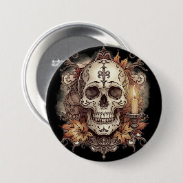 Halloween, Dödskalle-mönster, Ljus Calavera Knapp
