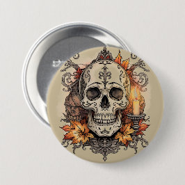 Halloween, Dödskalle-mönster, Ljus Calavera Knapp