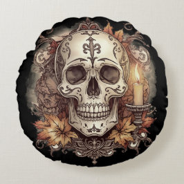 Halloween, Dödskalle-mönster, Ljus Calavera Rund Kudde