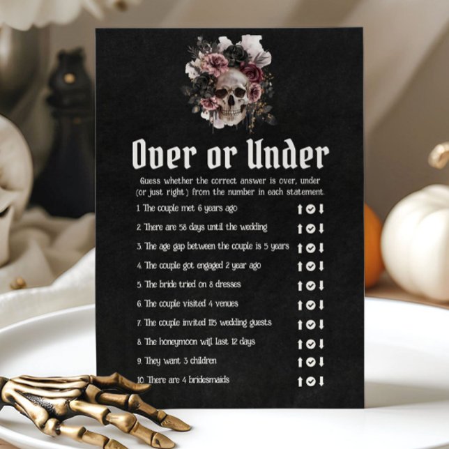 Halloween Dödskalle Över eller Under Bröllopsfests Inbjudningar (Halloween Skull Over or Under Bridal Shower Game)