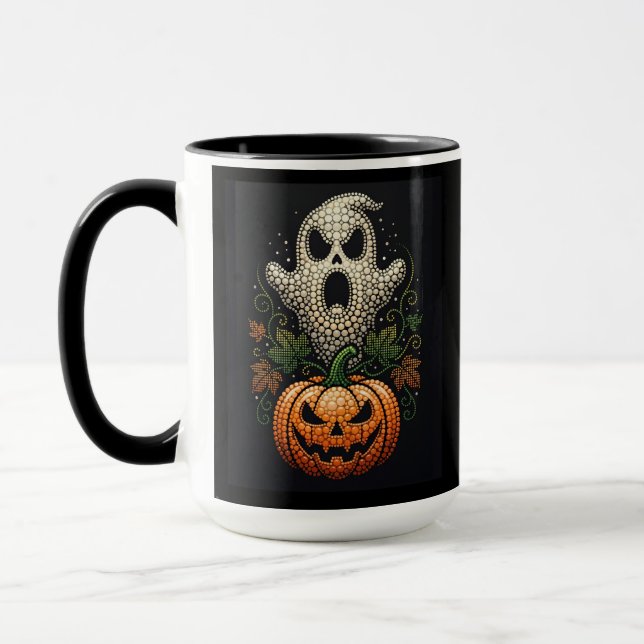 Halloween Dödskalle Pumpa Gotisk Punktkonst Mugg (Vänster)