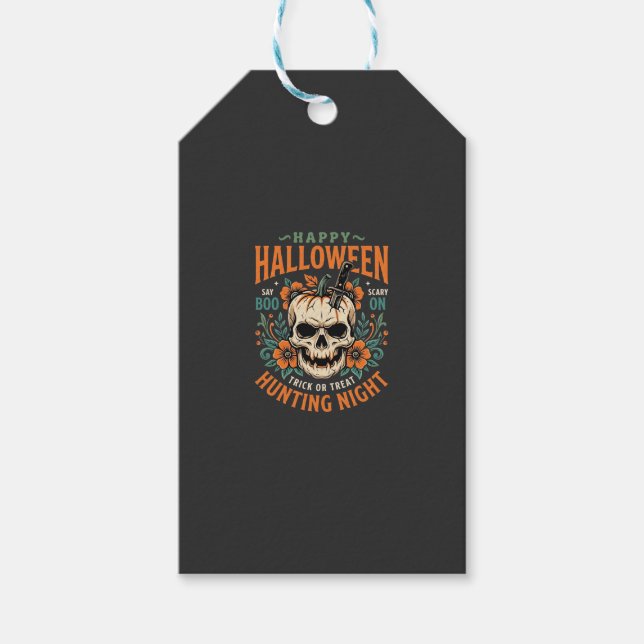 Halloween Dödskalle Pumpa Jakt Natt Design_1 Presentetikett (Framsidan)