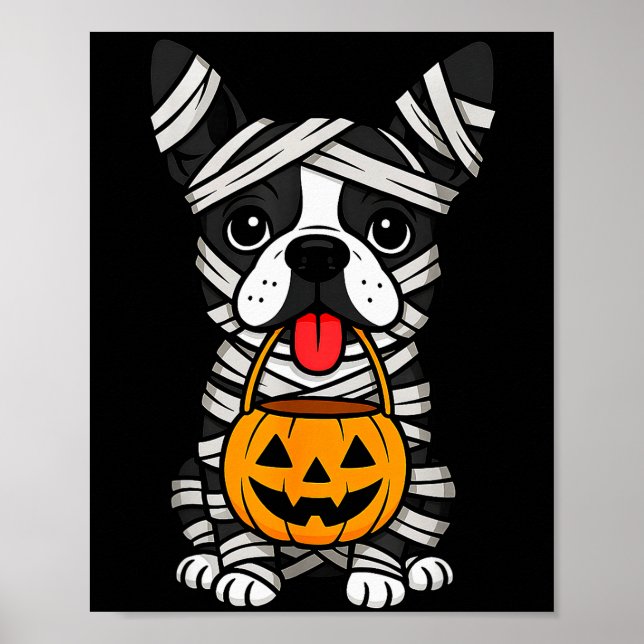 Halloween Dog Boston Terrier Mummy Costume Men Wom Poster (Framsidan)