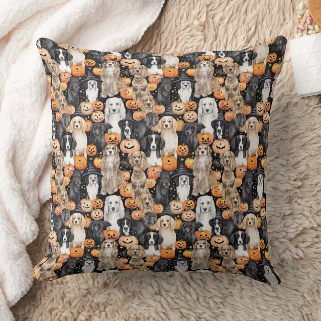 Halloween Dog Party - Cute Dog Breeds with Pumpkin Kudde (Filt)