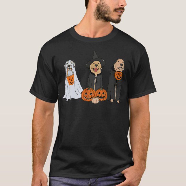 Halloween Dog Wearing Ghost Custome Dog Lovers T Shirt (Framsida)