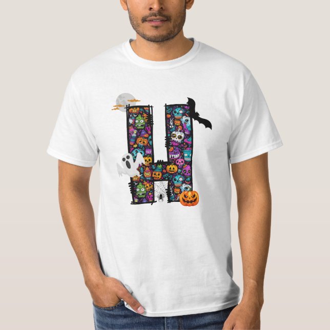 Halloween Doodle Brev H T-shirt (Framsida)