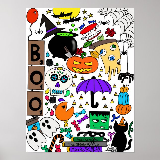 Halloween Doodle Collage 12-tums x16-tums Poster (Framsidan)