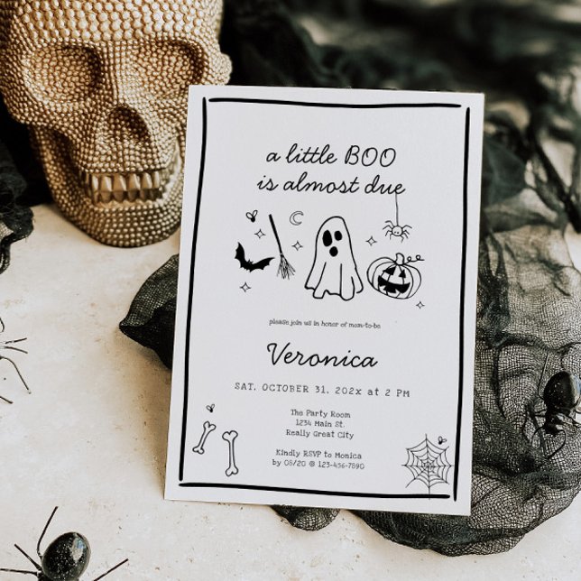 Halloween Doodle Gender Neutral Baby Shower Inbjudningar (Cute Halloween Baby Shower Invite)