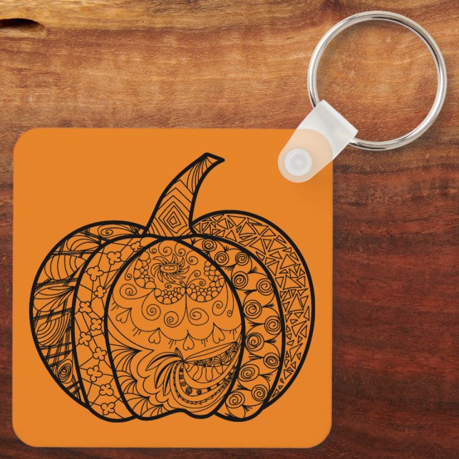 Halloween doodles boho mandala pumpkins Autumn Nyckelring (Baksida)
