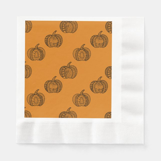 Halloween doodles boho zentangles pumpkins Autumn Pappersservett (Framsidan)