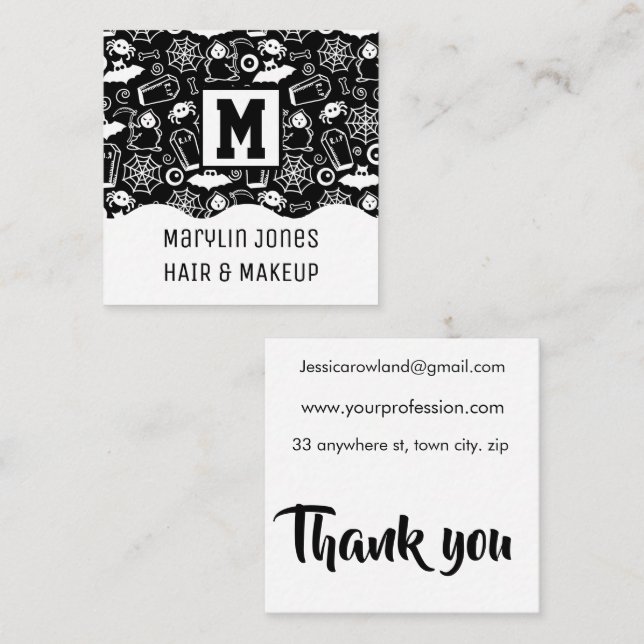 HALLOWEEN DOODLES MÖNSTER FYRKANTIGT VISITKORT (Fram/baksida)