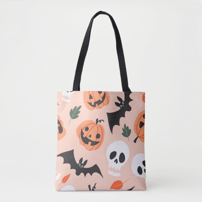Halloween doodles, pumpor, fladdermus mönster. tygkasse (Framsida)
