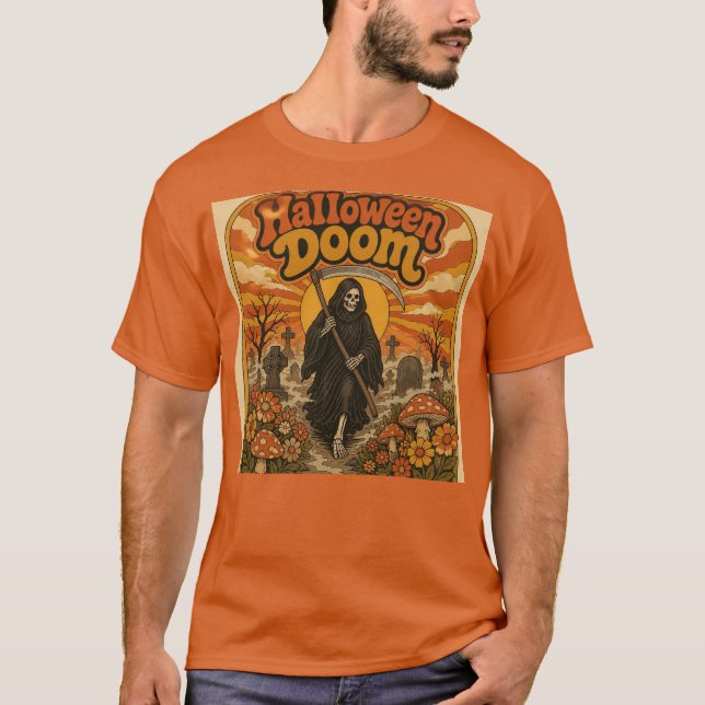Halloween Doom Retro Grim Reaper T-shirt (Framsida)