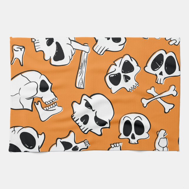 Halloween Döskallar Bones Doodle Mönster Kökshandduk (Horisontell)