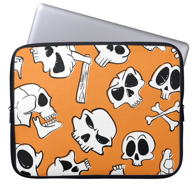 Halloween Döskallar Bones Doodle Mönster Laptop Fodral (Framsidan)