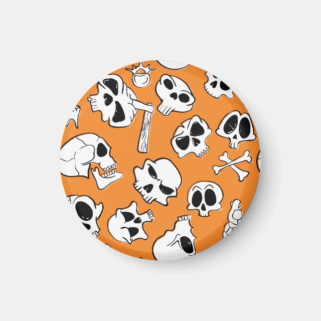 Halloween Döskallar Bones Doodle Mönster Magnet (Framsidan)