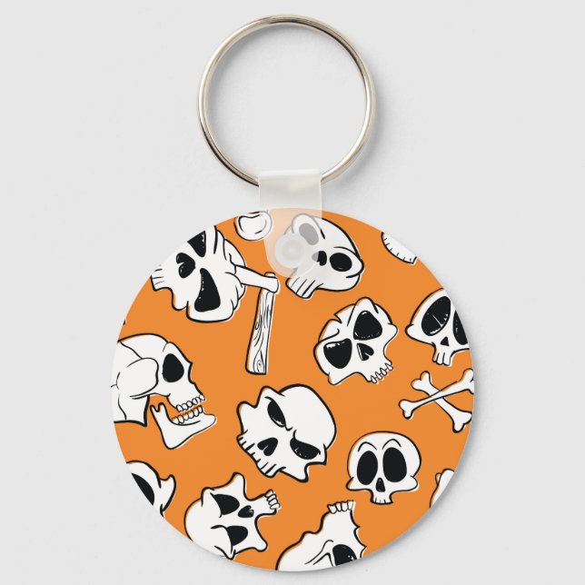 Halloween Döskallar Bones Doodle Mönster Nyckelring (Framsida)