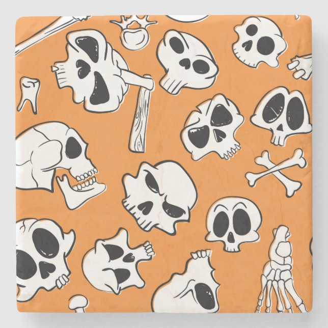 Halloween Döskallar Bones Doodle Mönster Stenunderlägg (Framsidan)
