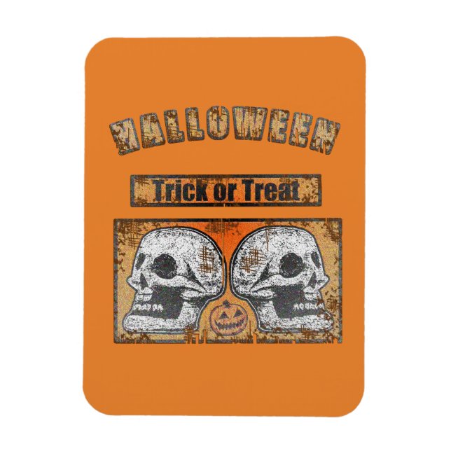 Halloween-Döskallar-Bus eller godis Worn-Orange Magnet (Vertikal)
