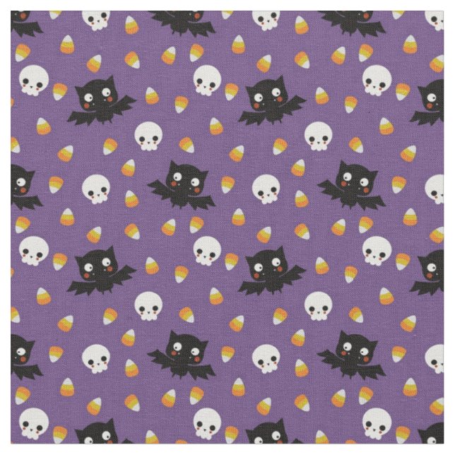Halloween - Döskallar, fladdermöss och candy corn  Tyg (Närbild)