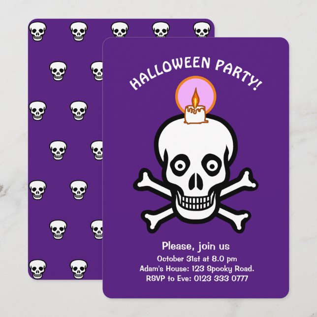 Halloween-döskallar om inbjudan till royal lila (Fram/baksida)