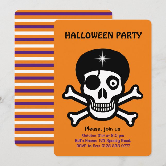 Halloween-döskallar på orange-inbjudan inbjudningar (Fram/baksida)