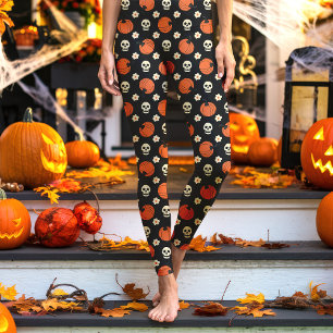Halloween Döskallar, pumpor och blommor Svarta Leggings