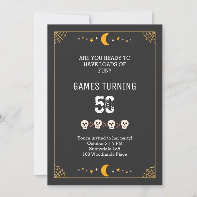 Halloween-döskallar svart 50-årsdag inbjudningar (Framsida)