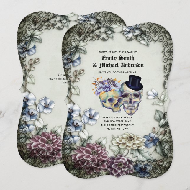 Halloween-Döskallar Trendig Party Inbjudningskort  (Fram/baksida)