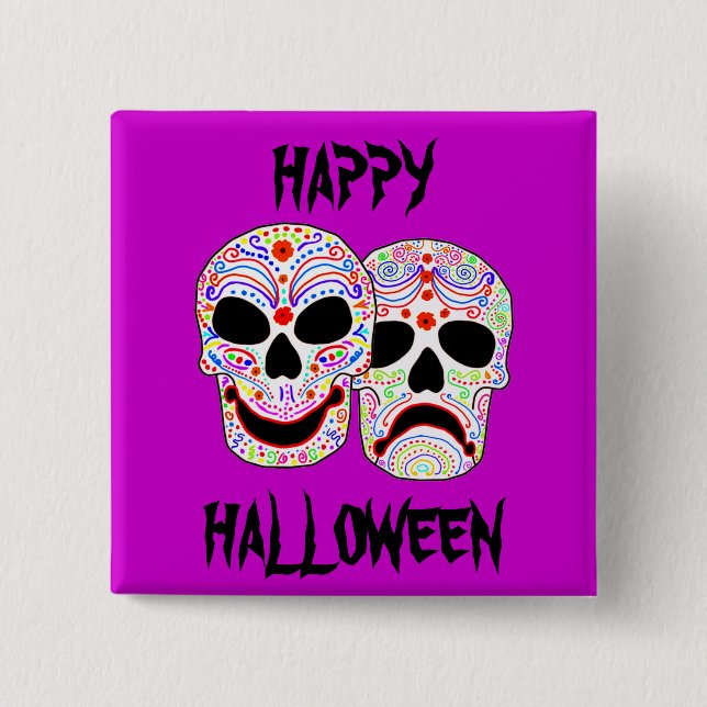 Halloween DOTD Komedi-Tragedi döskallar Knapp (Framsida)