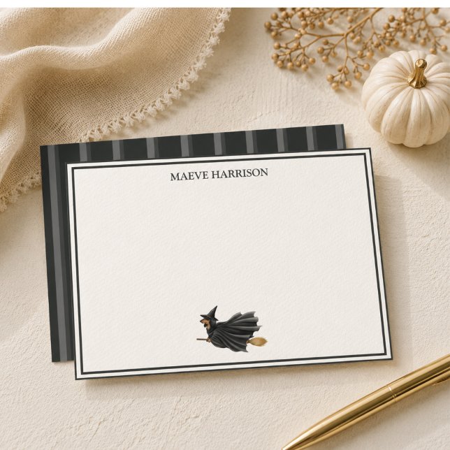 Halloween-doxa med randig kolgrafit brevpapper (Preppy Charcoal Stripe Halloween Dachshund Stationery)